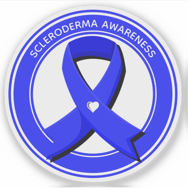 Personalized Awareness Blue Ribbon White Heart Sticker (Front)