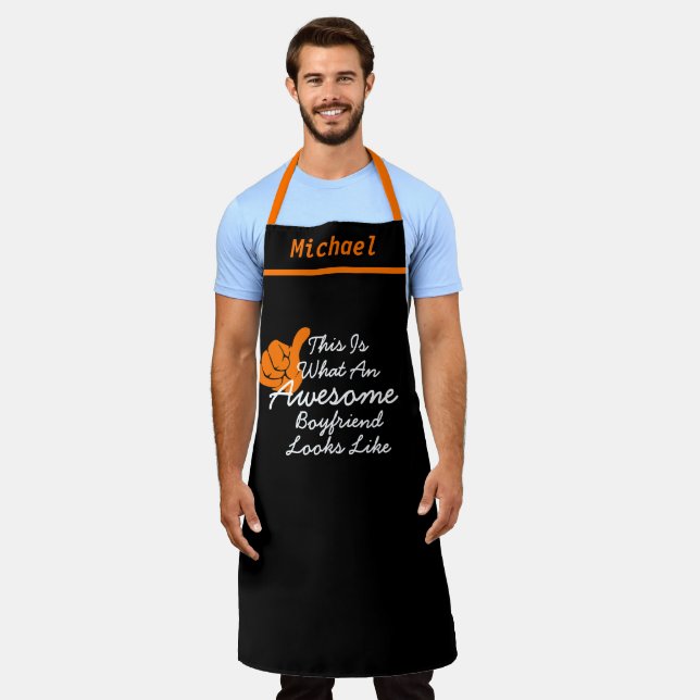 Personalized Awesome Boyfriend Black Chef Apron (Worn)