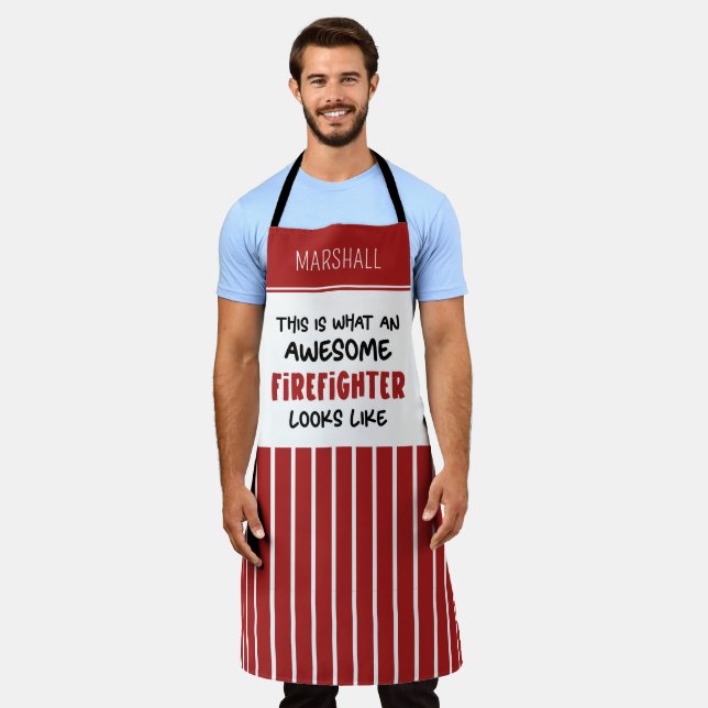 Personalized Awesome Firefighter Funny Firefighter Apron (Worn)