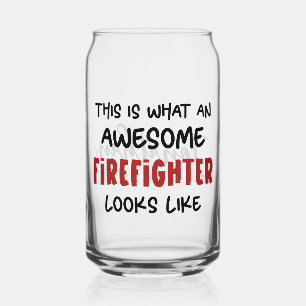 Personalized Awesome Firefighter Funny Firefighter Can Glass