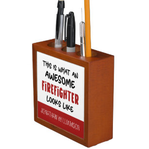Personalized Awesome Firefighter Funny Firefighter Desk Organizer