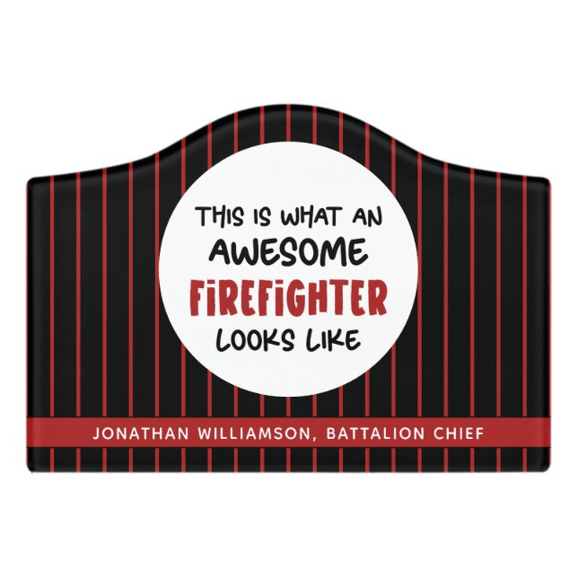 Personalized Awesome Firefighter Funny Firefighter Door Sign (Small Crest Front)
