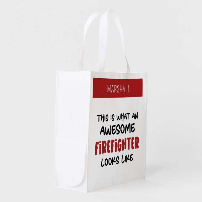 Personalized Awesome Firefighter Funny Firefighter Grocery Bag (Front Side)