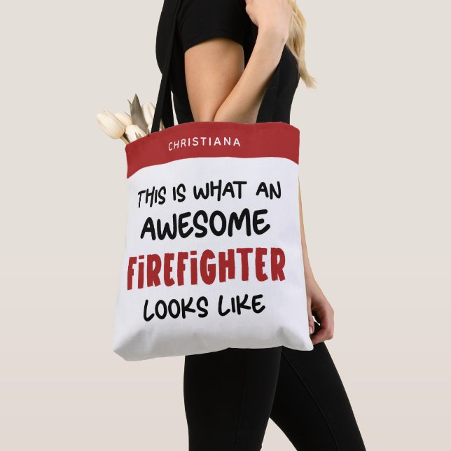 Personalized Awesome Firefighter Funny Firefighter Tote Bag (Close Up)
