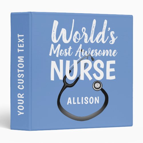 Personalized Awesome Nurse Typography Stethoscope 3 Ring Binder