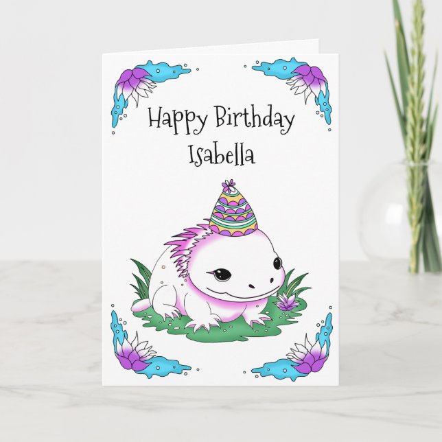 Personalized Axolotl  Birthday with Coloring Page Card (Front)