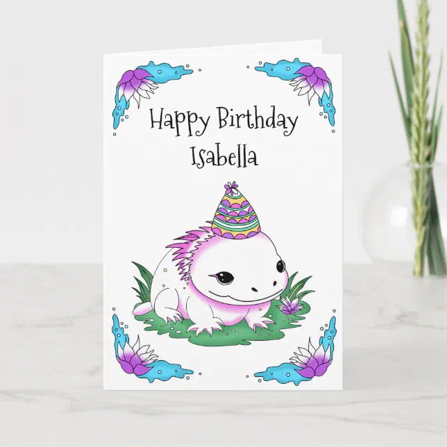 Personalized Axolotl Birthday with Coloring Page Card | Zazzle