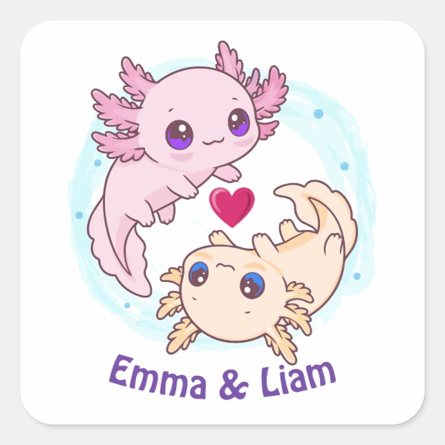 Personalized Axolotl Couple Valentine Sticker (Front)