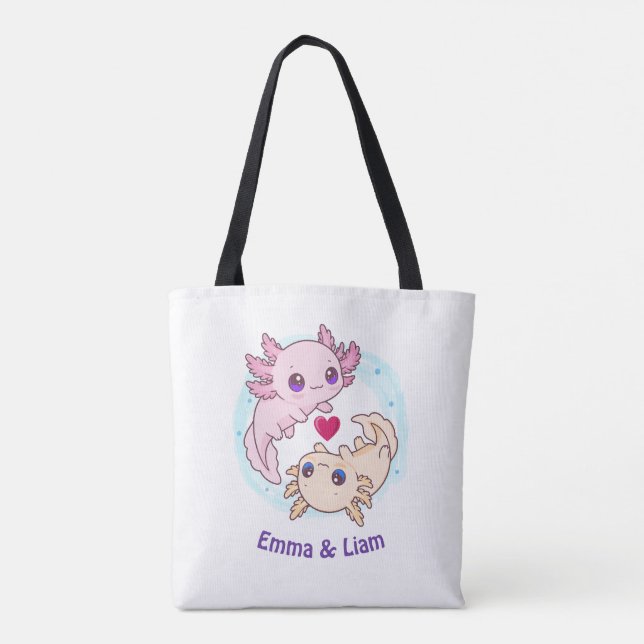 Personalized Axolotl Couple Valentine Tote Bag (Back)