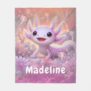 Personalized Axolotl Gift Custom Name Pink Fleece Blanket