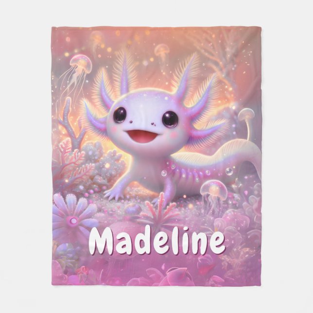 Personalized Axolotl Gift Custom Name Pink Fleece Blanket (Front)