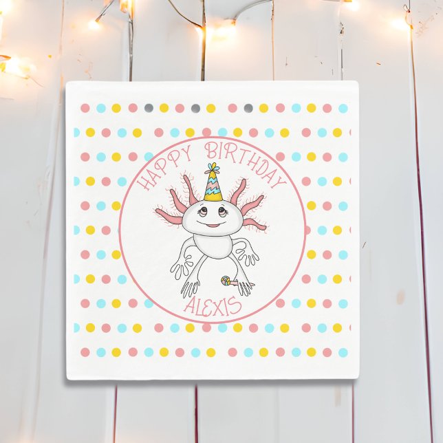 Personalized Axolotl Themed Birthday Party Napkins (Creator Uploaded)