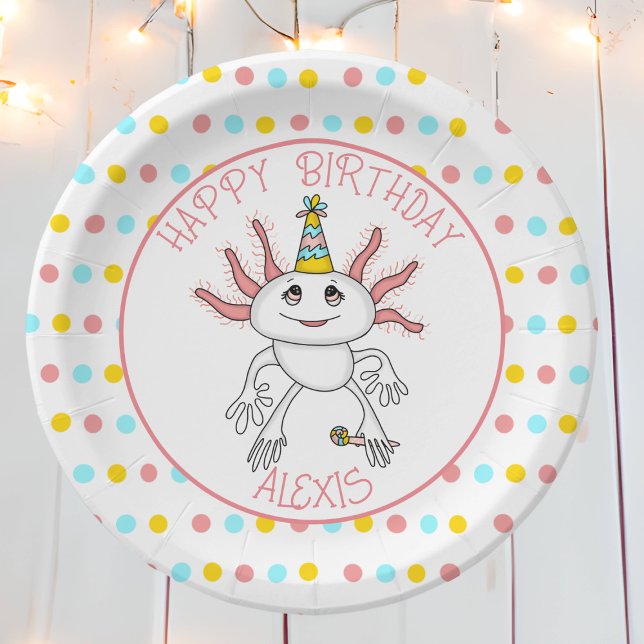 Personalized Axolotl Themed Birthday Party Paper Plates (Creator Uploaded)