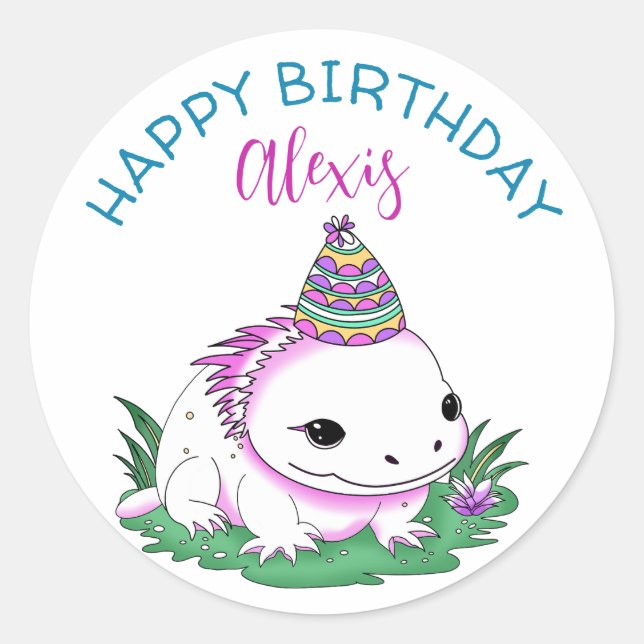 Personalized Axolotl Themed Girl's Birthday  Classic Round Sticker (Front)