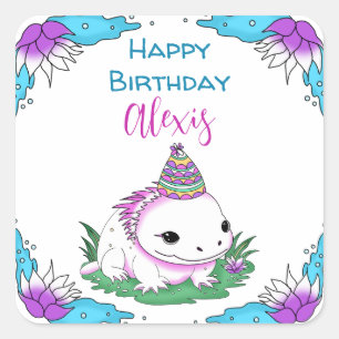 Personalized Axolotl Themed Girl's Birthday Square Sticker