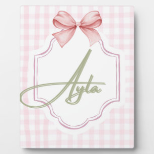 Personalized Ayla Baby Girl Nursery Bow&Gingham Plaque