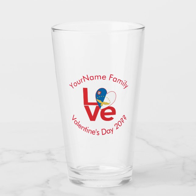 Personalized Azorean Red LOVE Flag Glass (Front)
