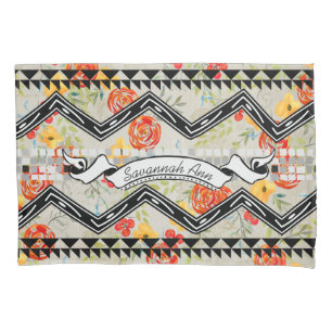 Personalized Aztec Floral Red and Orange Pattern Pillow Case