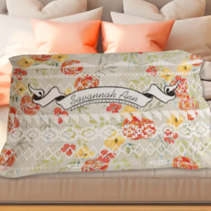 Personalized Aztec Floral Red and Orange Pattern Pillow Case