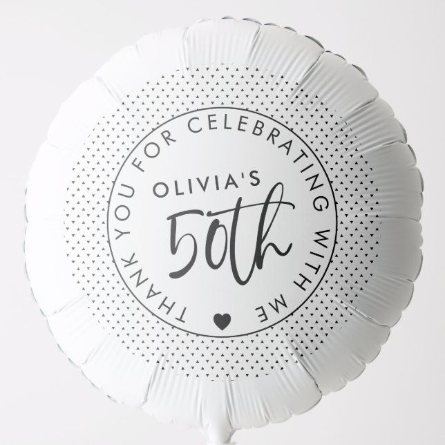 Personalized B and W 50th Birthday Party Thank You Balloon (Front)