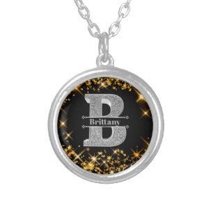 Personalized B Initial Name Monogram Silver  Plated Necklace