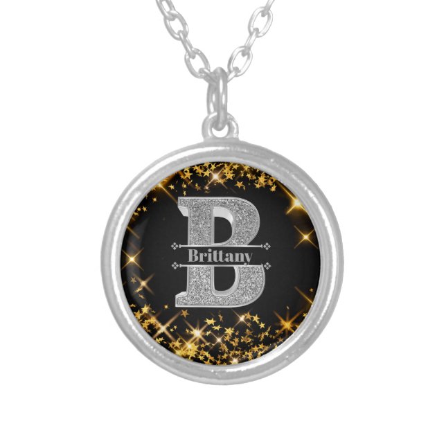 Personalized B Initial Name Monogram Silver  Silver Plated Necklace (Front)