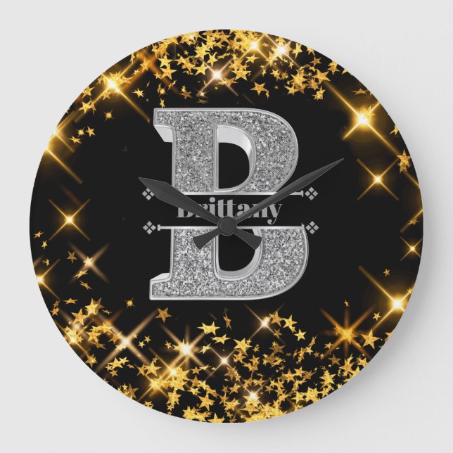 Personalized B Initial Silver Monogram Your Name  Large Clock (Front)