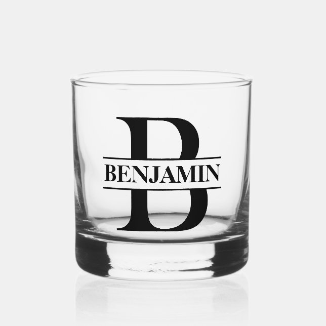 Personalized B Name Custom Gift for Him Dad Groom Whiskey Glass (Front)