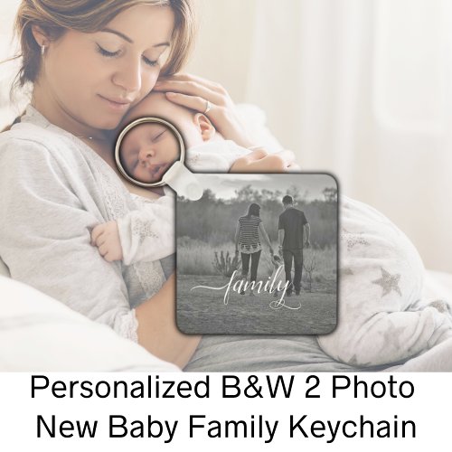 Personalized BW 2 Photo Baby  Keychain