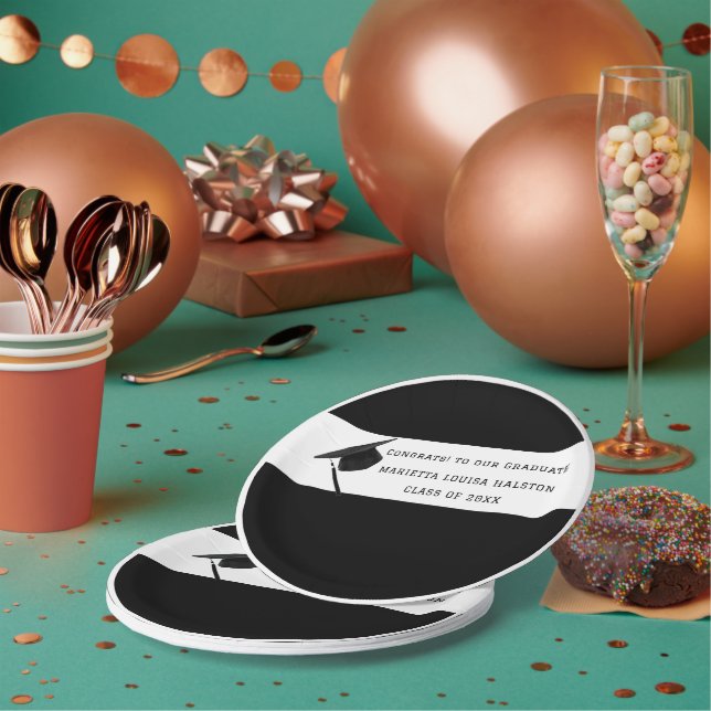 Personalized B&W Class of 20XX Graduation Paper Plates (Multi)