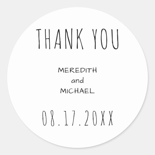 Personalized B&W Dated Thank You Stickers (Front)