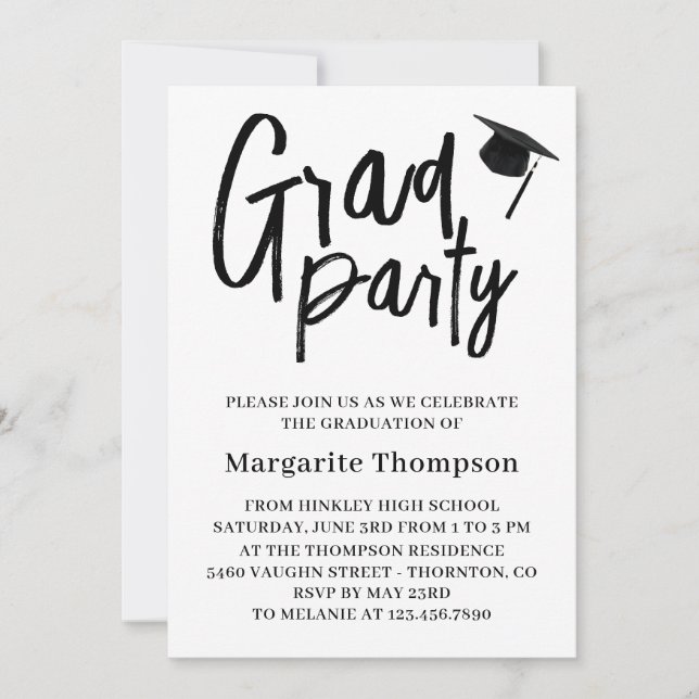 Personalized B&W Graduation Party Invitation (Front)