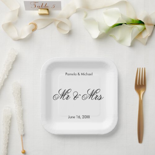 Personalized BW Mr  Mrs Font 1 Paper Plates