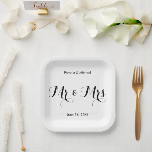 Personalized BW Mr  Mrs Font_4 Paper Plates