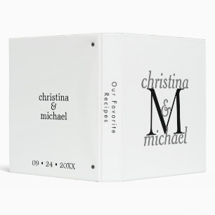 Personalized B&W Name & Monogram Recipe 3 Ring Binder