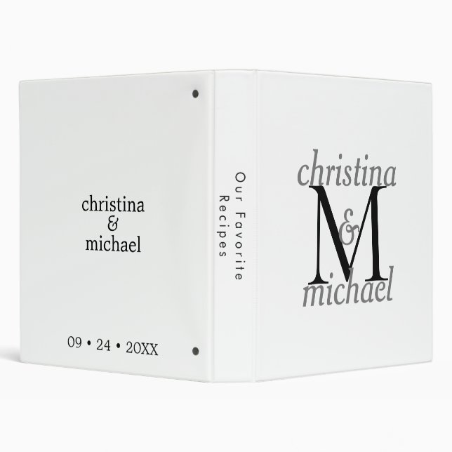 Personalized B&W Name & Monogram Recipe 3 Ring Binder (Background)