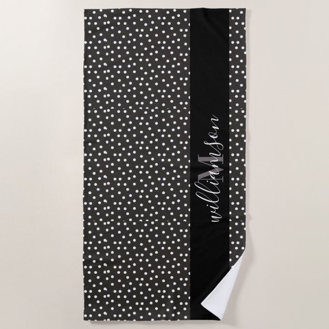 Personalized B&W Polka Dot  Beach Towel (Front)
