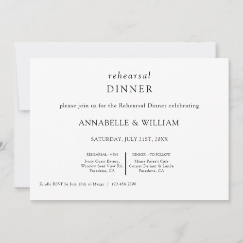 Personalized BW rehearsal dinner Invitation