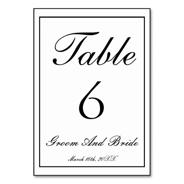 Personalized B&W Wedding Table Number (Front)