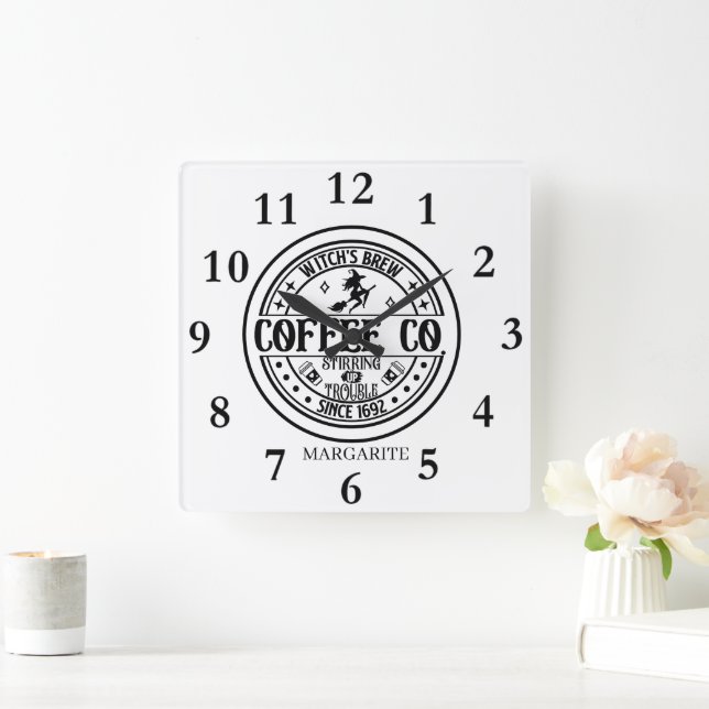 Personalized B&W Witch's Brew Square Wall Clock (Home)