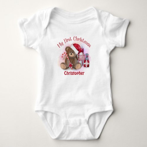 Personalized Babies First Christmas Teddy Bear Baby Bodysuit