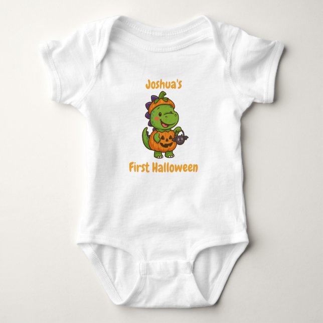 Personalized Bab's first Halloween - Cute Dino Baby Bodysuit (Front)
