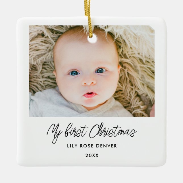 Personalized Baby 1st Christmas Photo Ornament (Front)