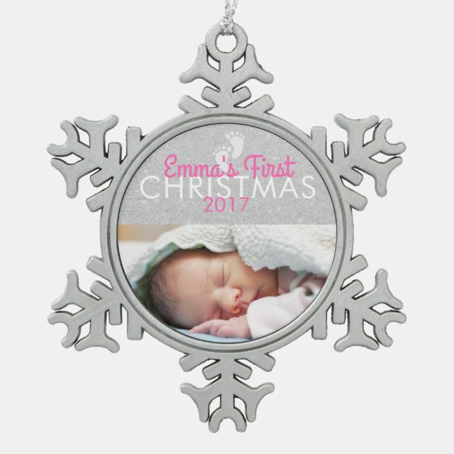 Personalized Baby 1st Christmas Snowflake Ornament (Front)