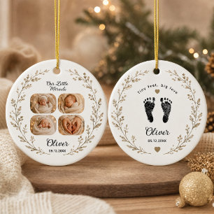 Personalized Baby 4 Photo Round Ceramic Ornament