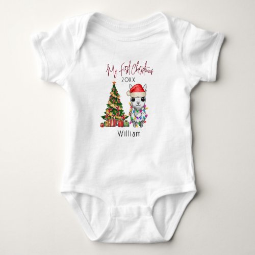 Personalized baby alpaca llama First Christmas Baby Bodysuit