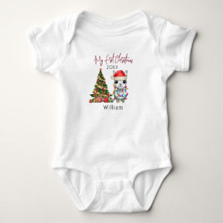 Personalized baby alpaca llama First Christmas Bodysuit
