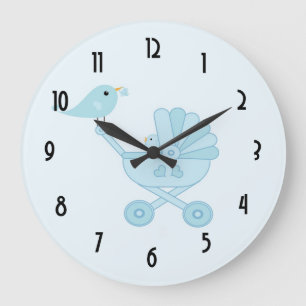 Personalized Baby and Mommy Bluebirds Nursery Large Clock