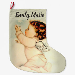 Personalized Baby Angel on Cloud Large Christmas Stocking
