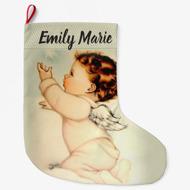 Personalized Baby Angel on Cloud Large Christmas Stocking (Front)